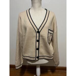 Neutral Old Money Cardigan Cream Button Up Size L